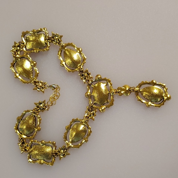 Purple amber and clear rhinestones goldtone statement necklace NIB wedding prom - Picture 8 of 10